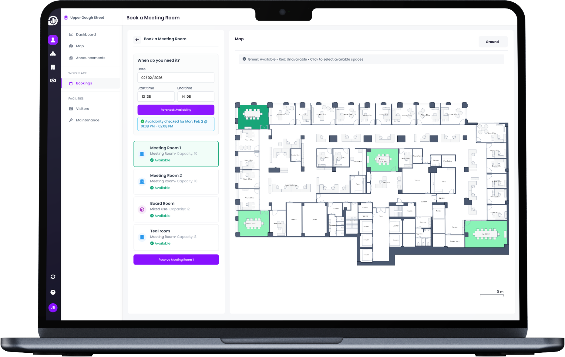 Booking a meeting room in Smart Core against a live Archilogic floor plan